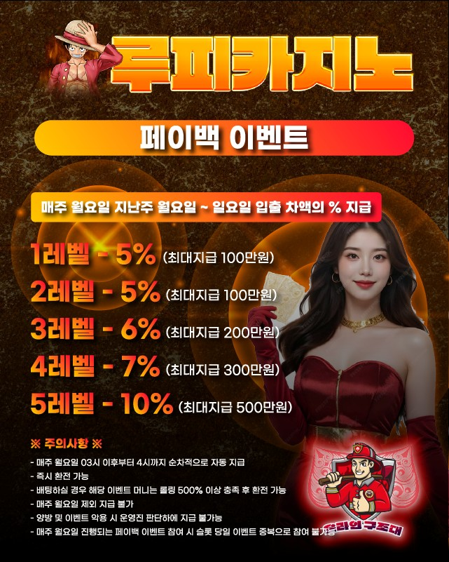 루피카지노 주간 페이백 이벤트 배너, 온라인카지노 손익 보너스 환급