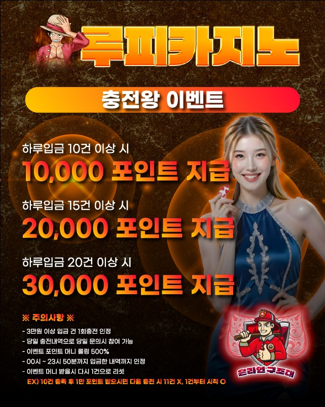 루피카지노 충전왕 이벤트 배너, 하루 충전 횟수별 포인트·기프티콘 혜택