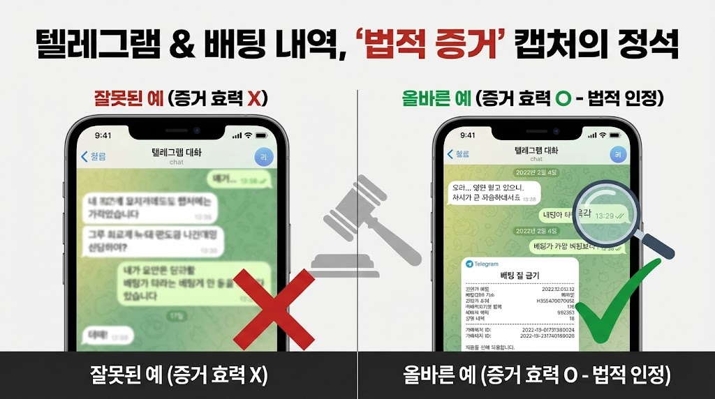 먹튀 신고 필수: 텔레그램 대화 & 배팅 내역, 증거 효력 있는 캡처 방법
