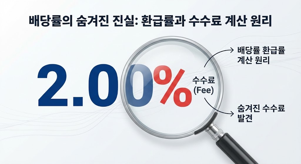 "배당률 숫자 뒤에 숨겨진 수수료(%)를 돋보기로 발견하는 배당률 환급률 계산 원리 인포그래픽 배너"